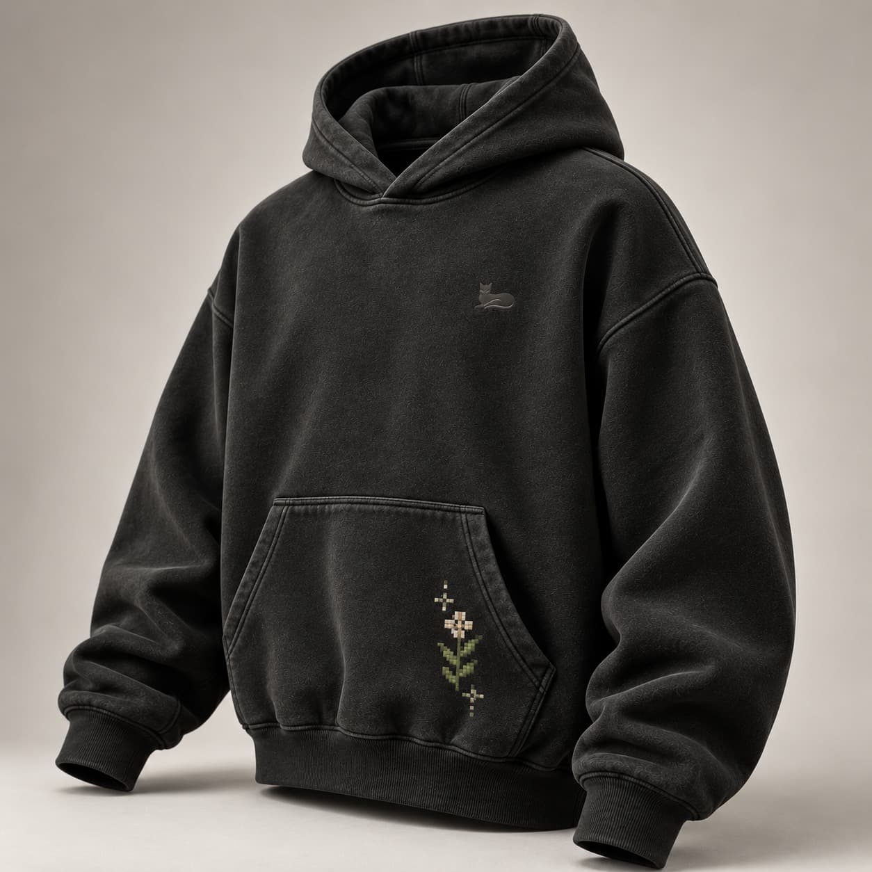 Midnight Bloom Hoodie, side angle view showing oversized fit
