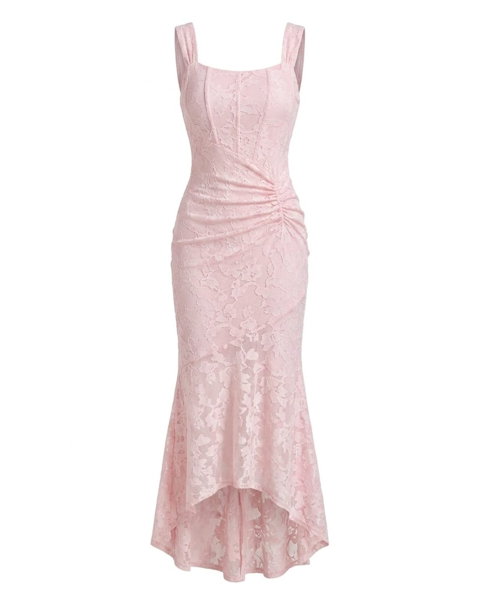 Blush Pink Floral Lace High-Low Mermaid Dress