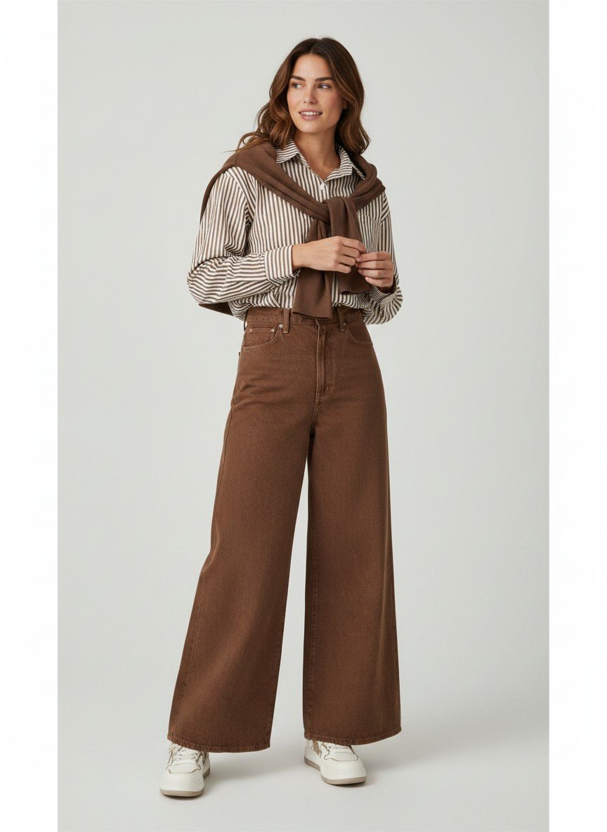 Rust Brown High-Waist Wide-Leg Jeans