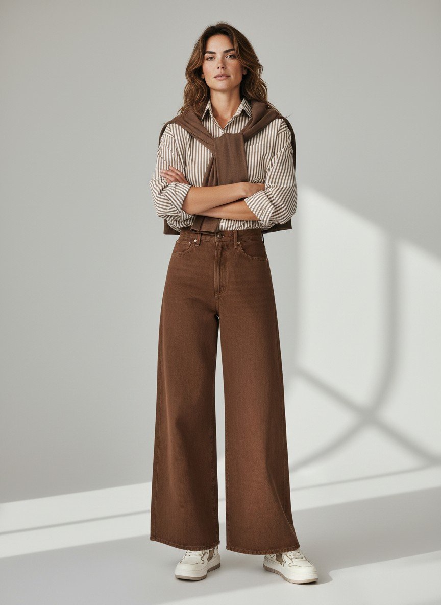 Rust Brown High-Waist Wide-Leg Jeans