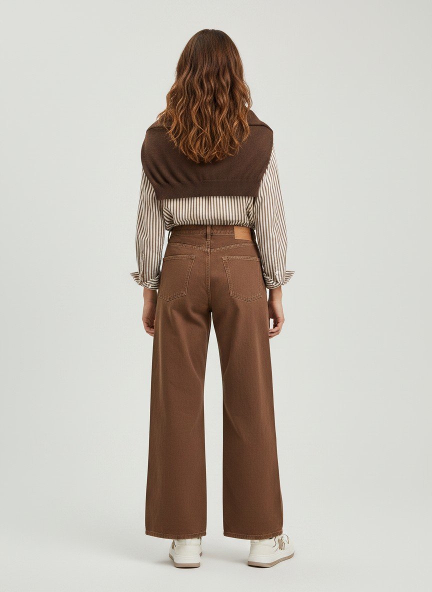 Rust Brown High-Waist Wide-Leg Jeans