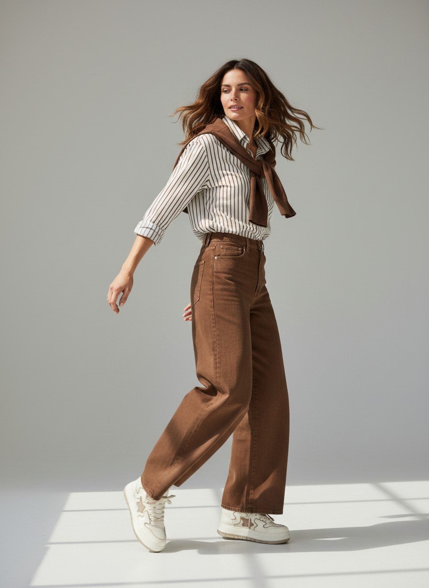 Rust Brown High-Waist Wide-Leg Jeans