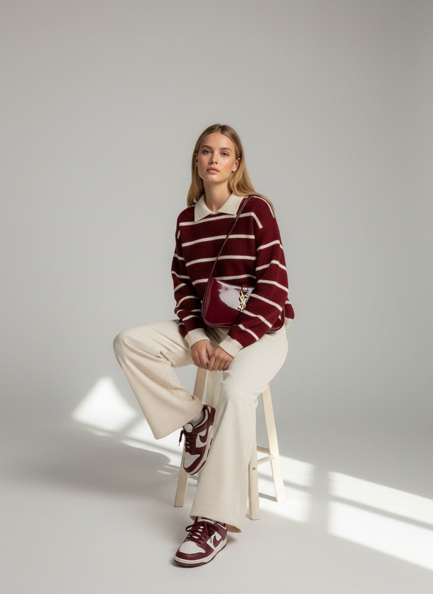 Bordeaux Stripe Polo Knit Sweater