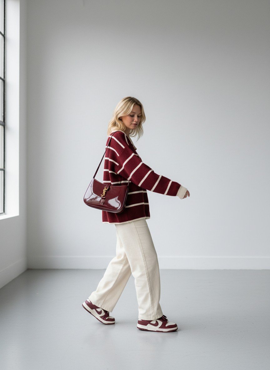 Bordeaux Stripe Polo Knit Sweater