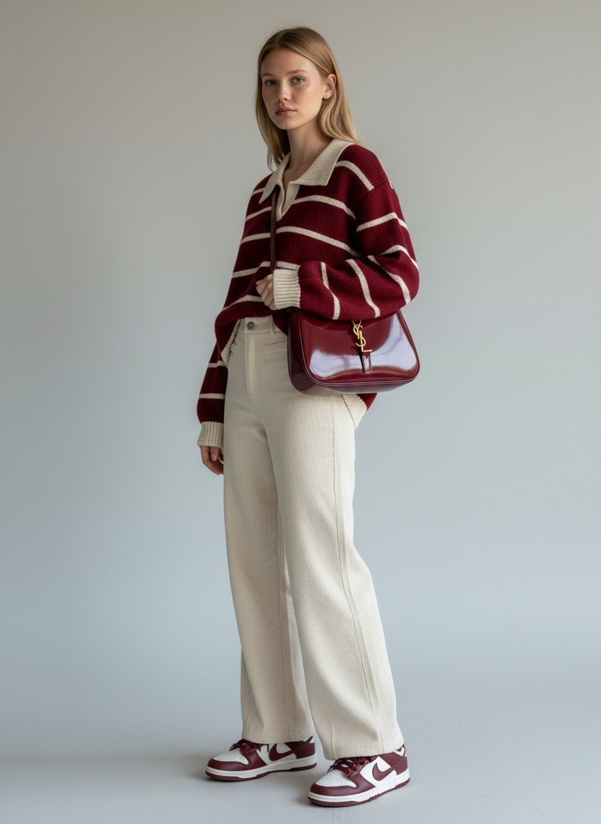 Bordeaux Stripe Polo Knit Sweater