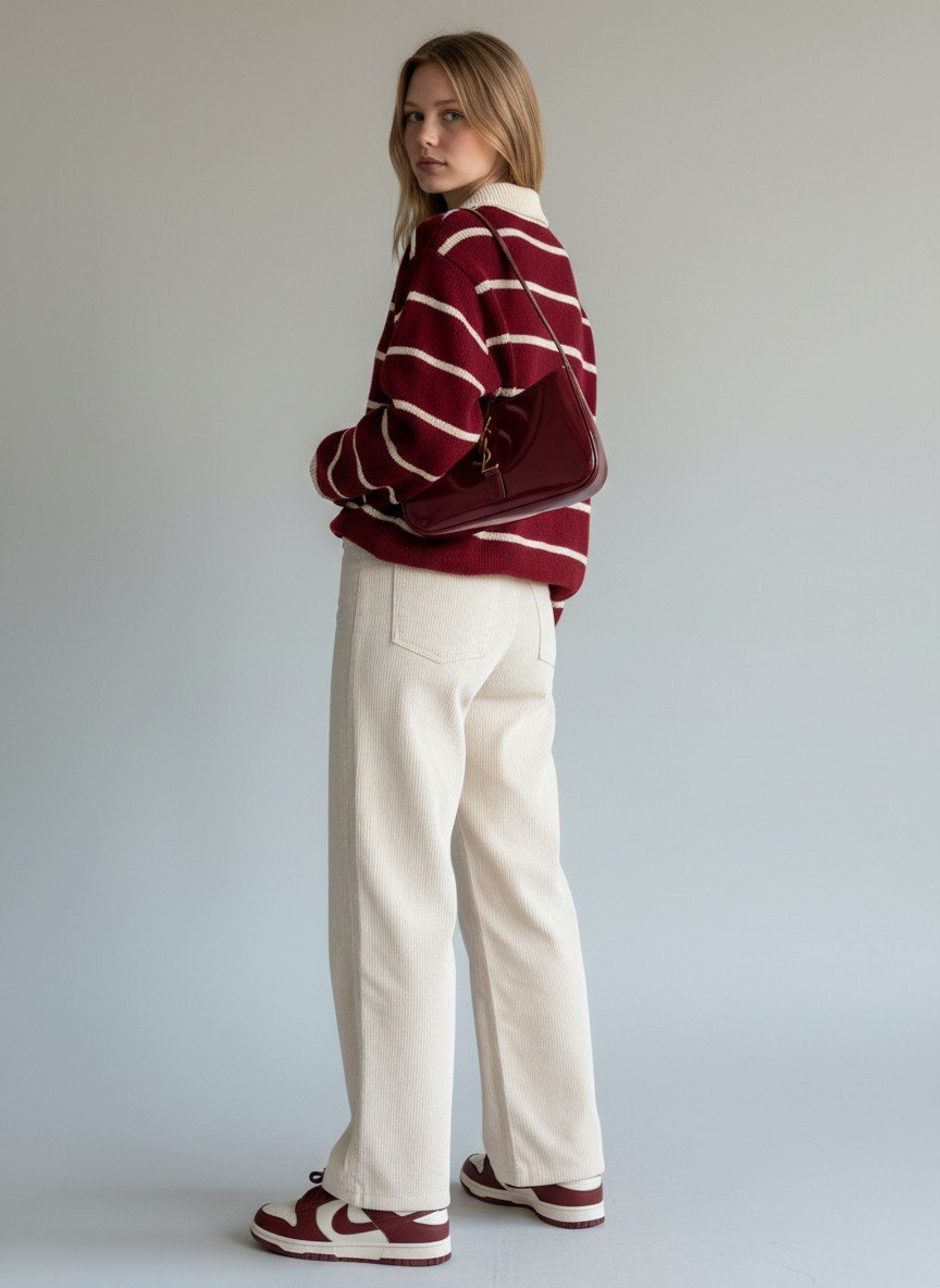 Bordeaux Stripe Polo Knit Sweater