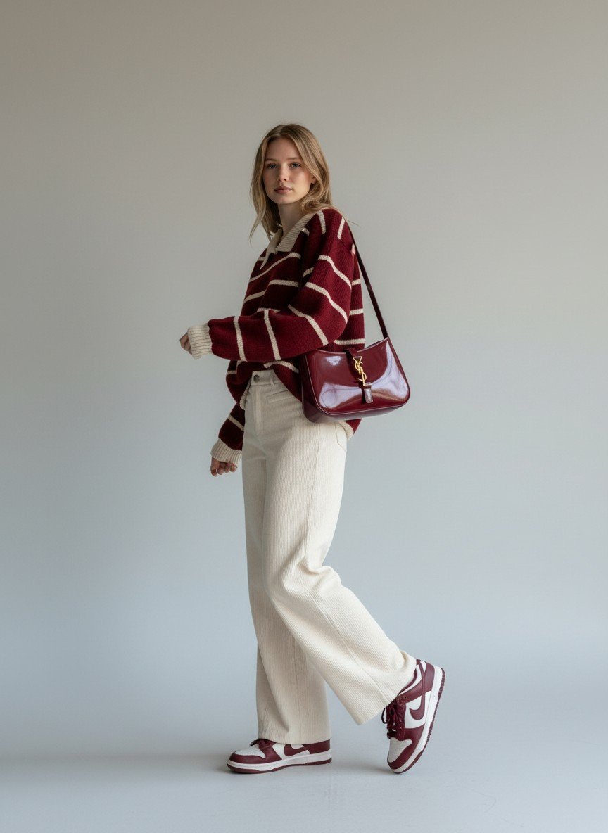 Bordeaux Stripe Polo Knit Sweater