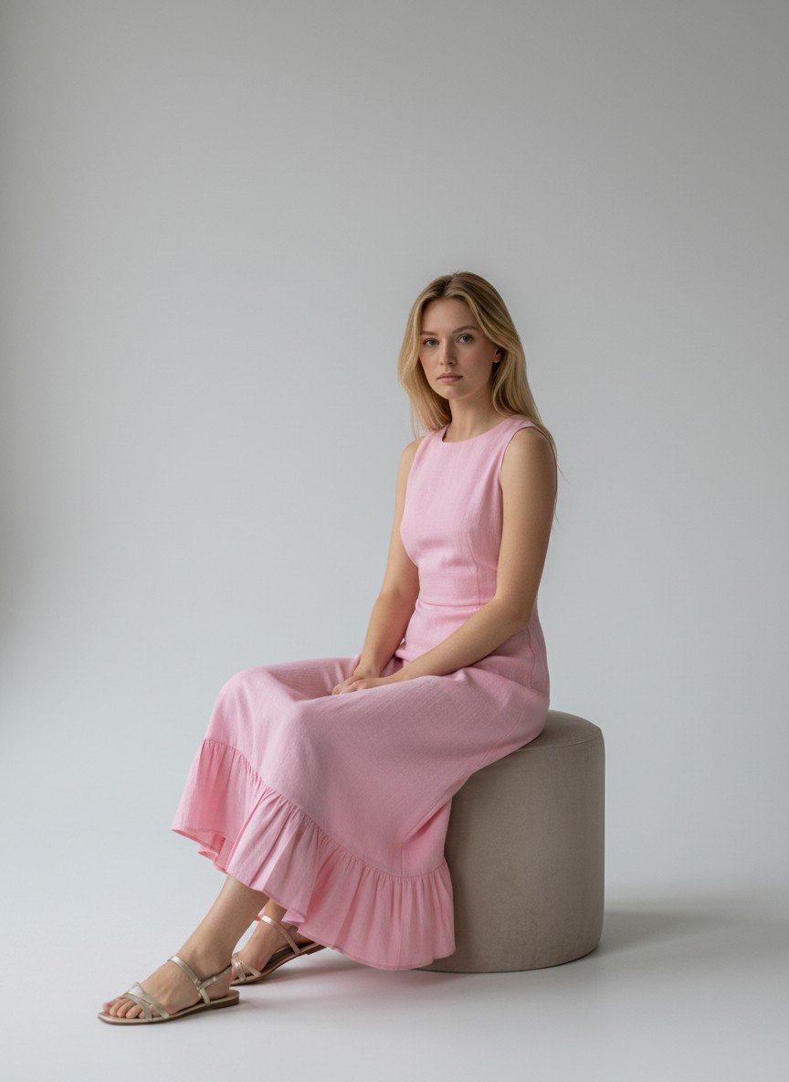 Pink Ruffle Hem Midi Dress