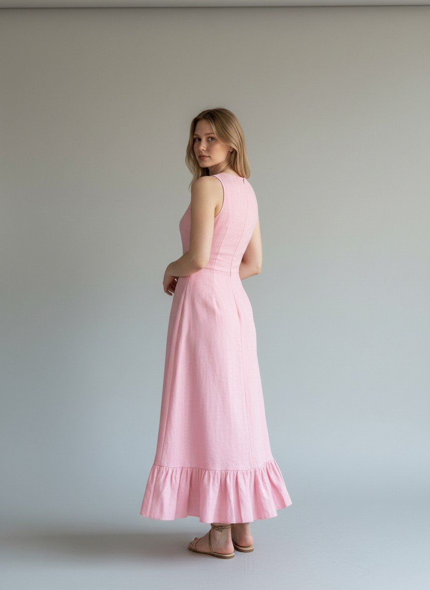 Pink Ruffle Hem Midi Dress