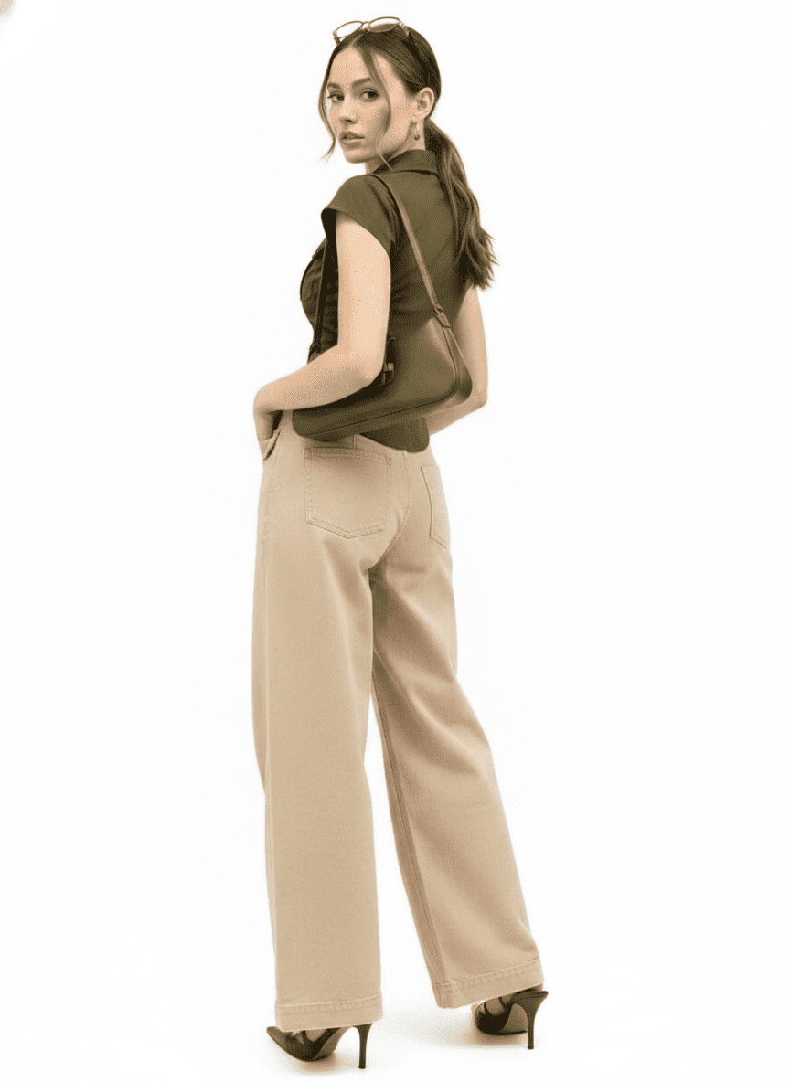Sand Wide-Leg Denim Jeans