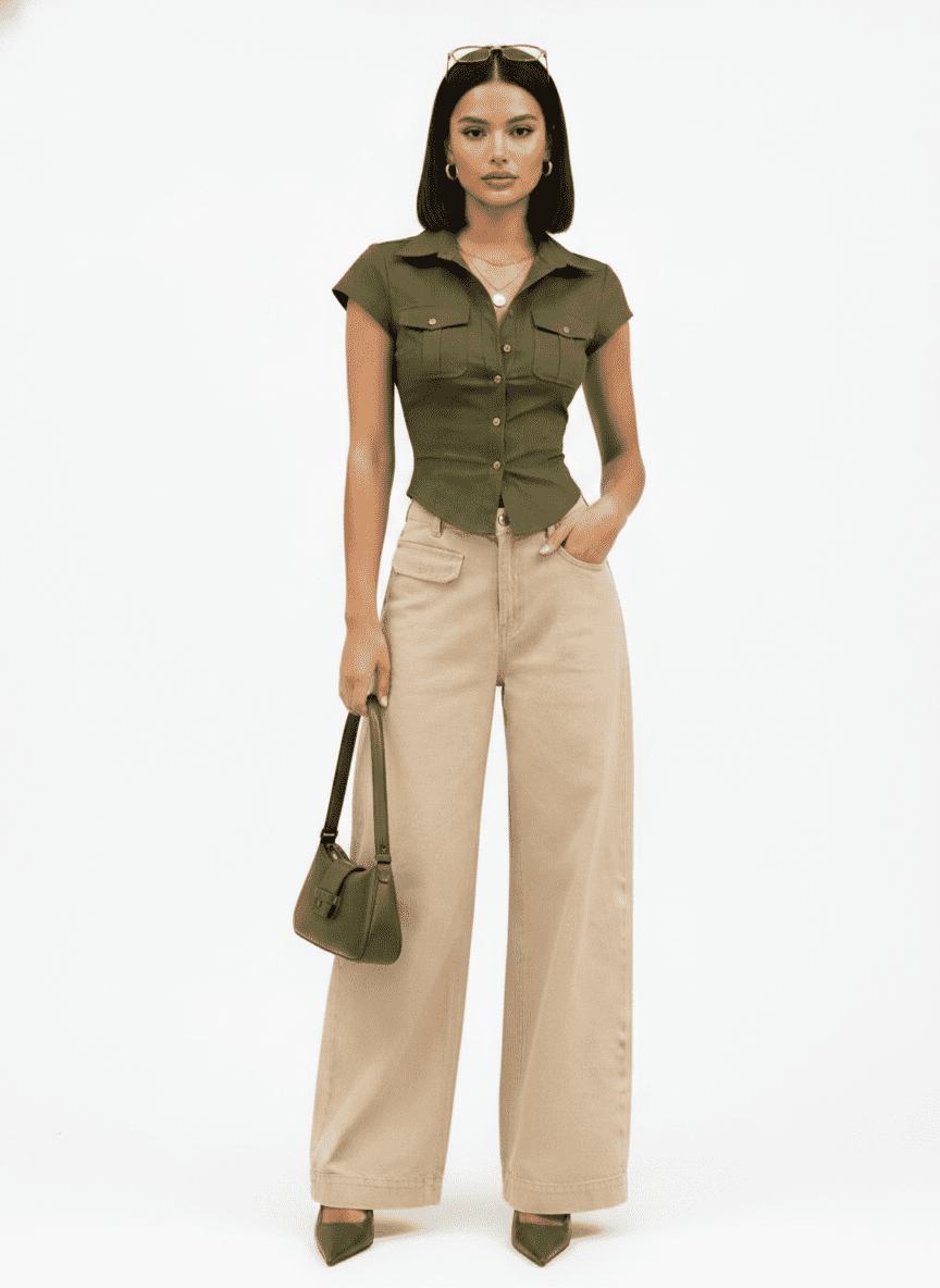 Sand Wide-Leg Denim Jeans