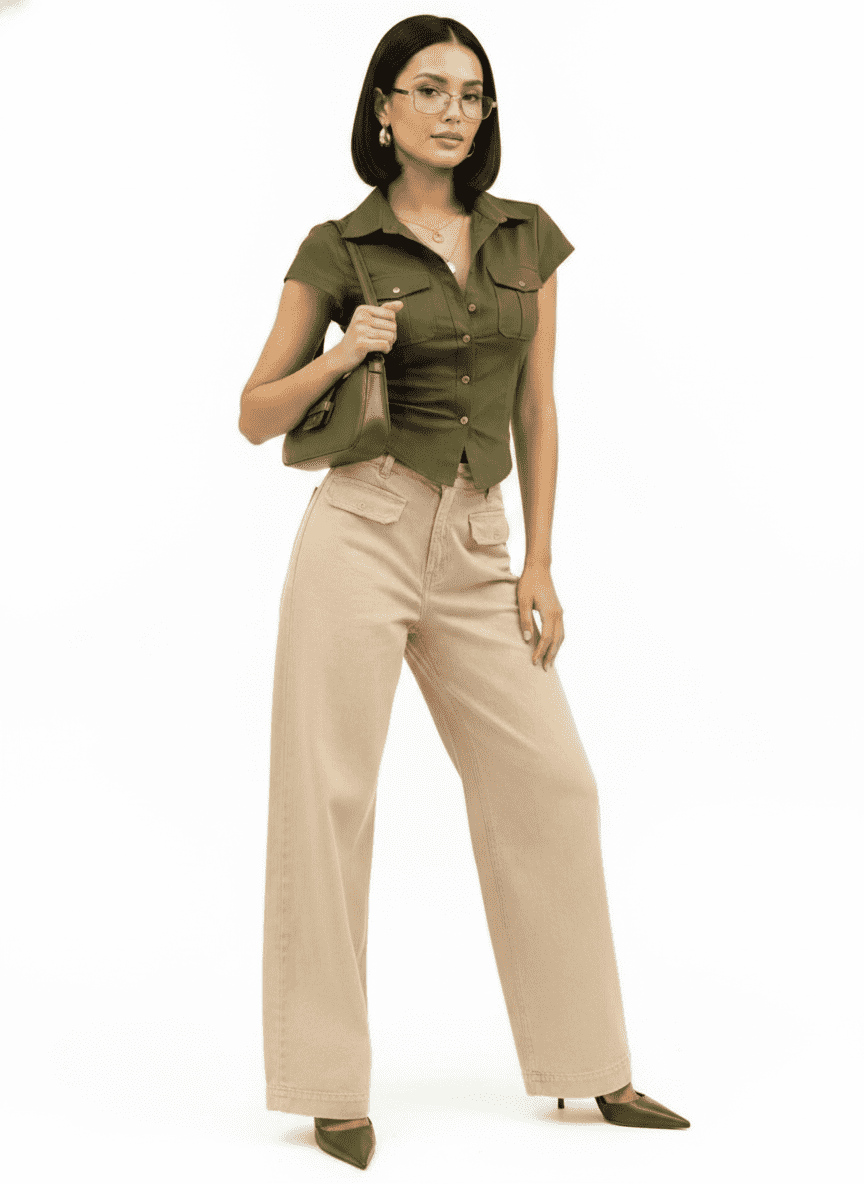 Sand Wide-Leg Denim Jeans