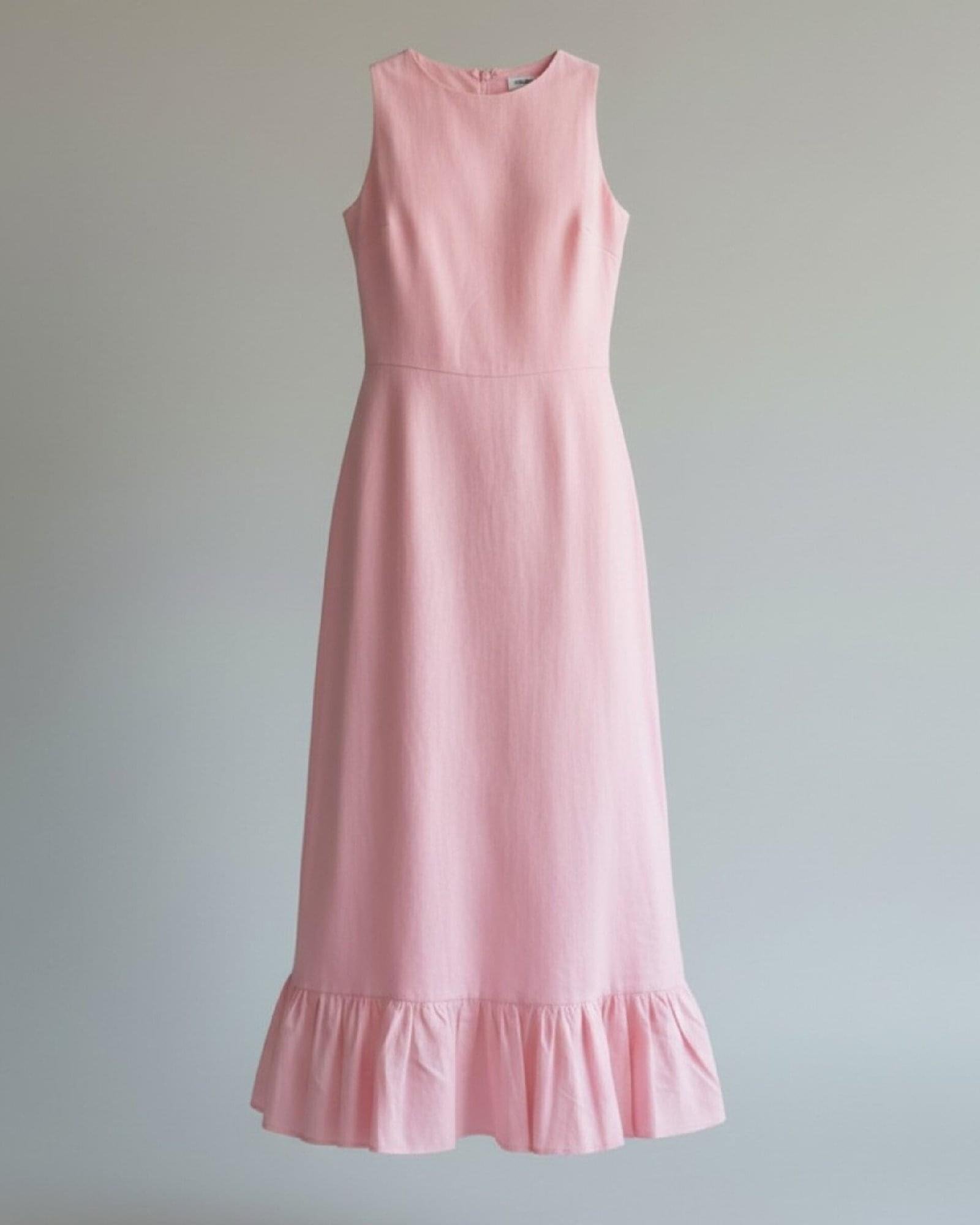 Pink Ruffle Hem Midi Dress
