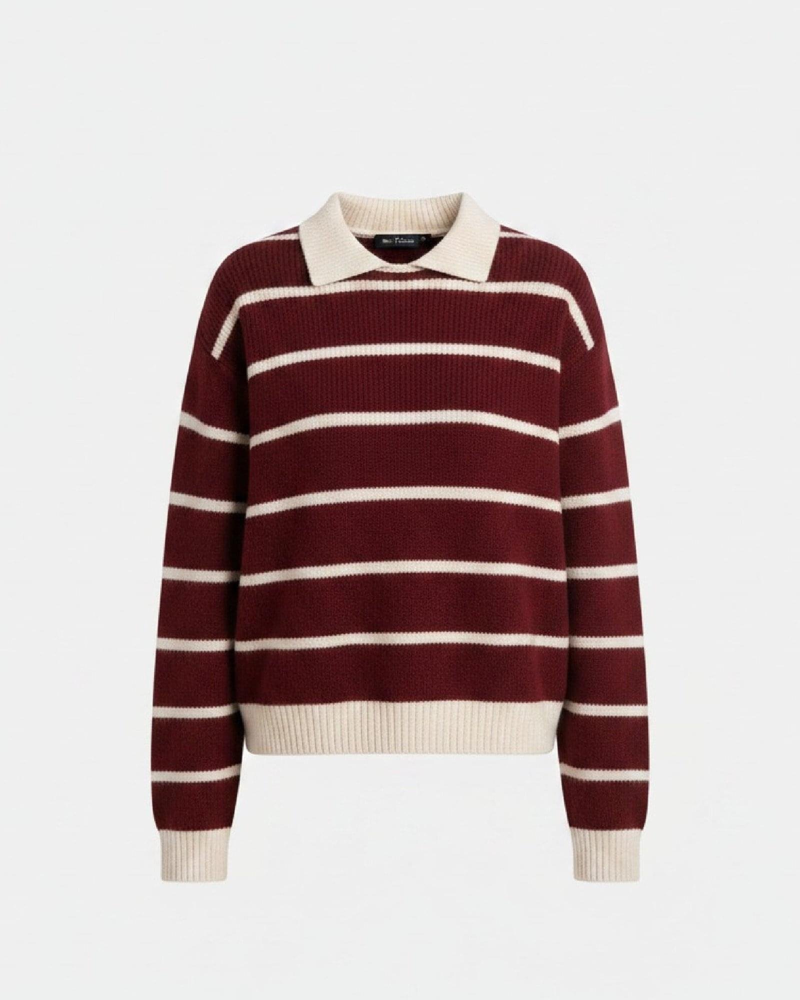 Bordeaux Stripe Polo Knit Sweater