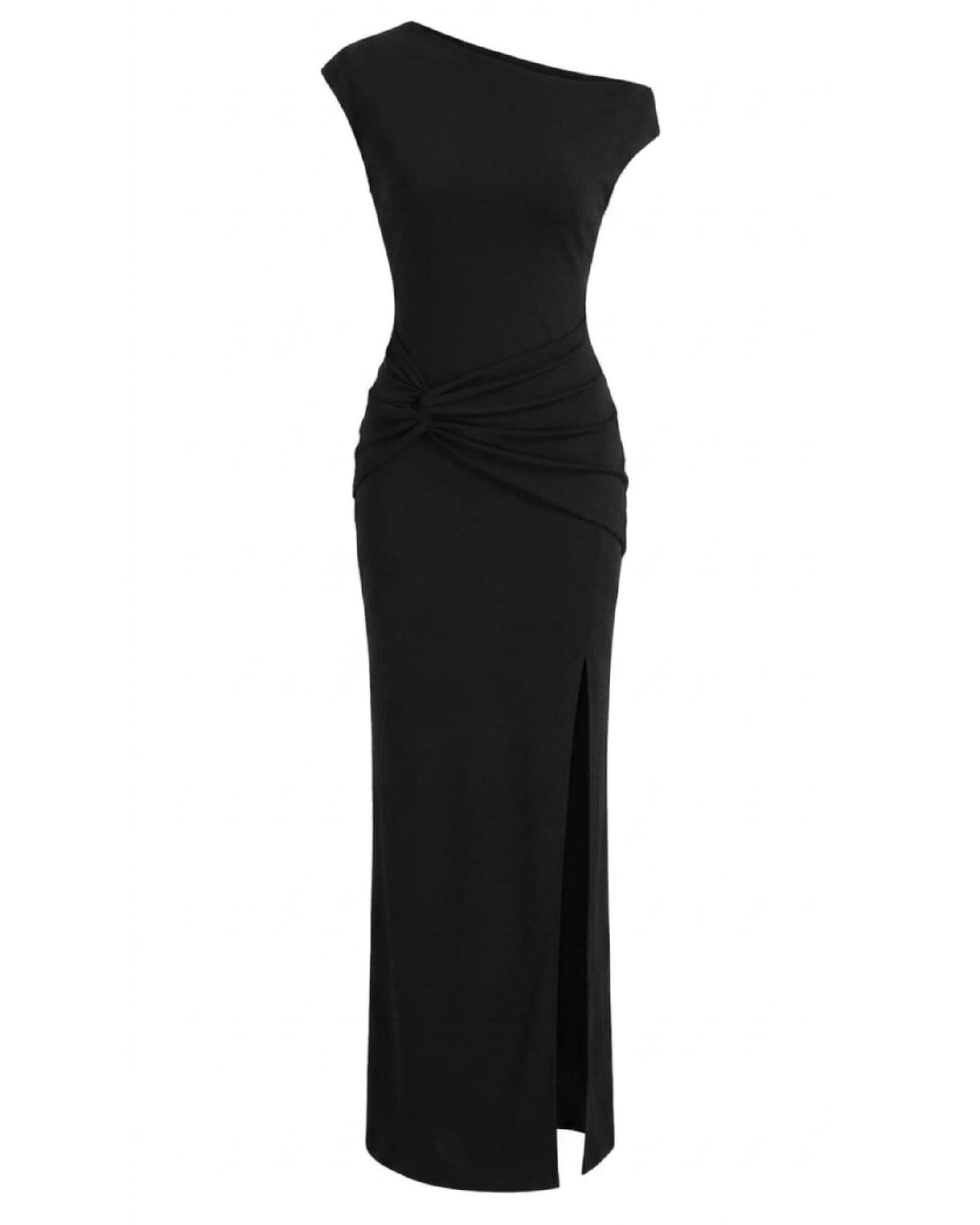 The Noir Asymmetric Twist-Detail Column Gown